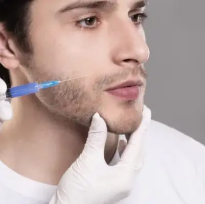  A man gets facial injections to target specific disorders and enhance the appearance of his skin
