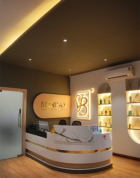 Bonitaa Skin and Hair Clinic's interior design and welcoming area are modern and attractive.