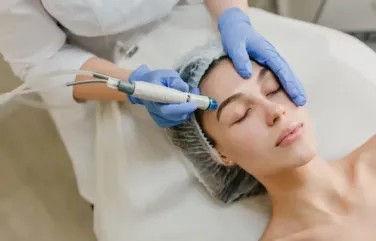 During a Hydra Facial, exfoliation, and antioxidant protection are combined for skincare procedure.